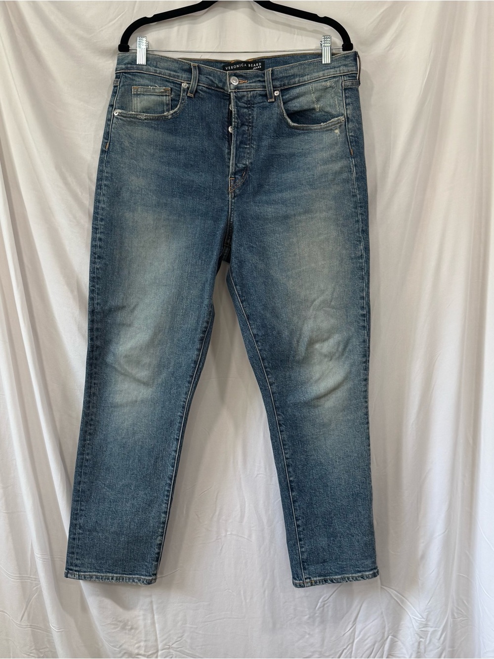 Veronica Beard Ryleigh Slim Straight High Rise jeans in Nile blue wash - Picture 4 of 9